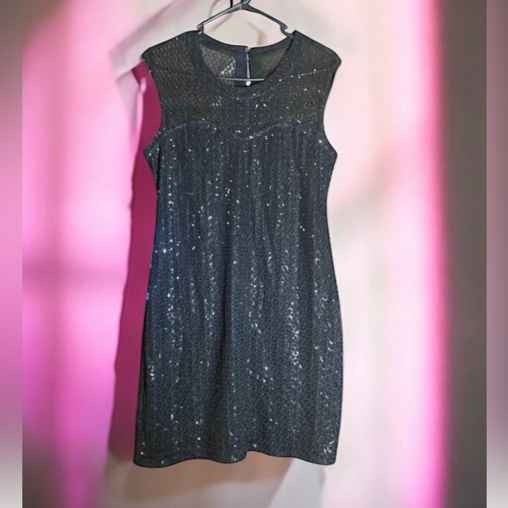 NWT Express Sz M Sequin mesh Sweetheart Black mini Dress Party Night out Date - Picture 12 of 15